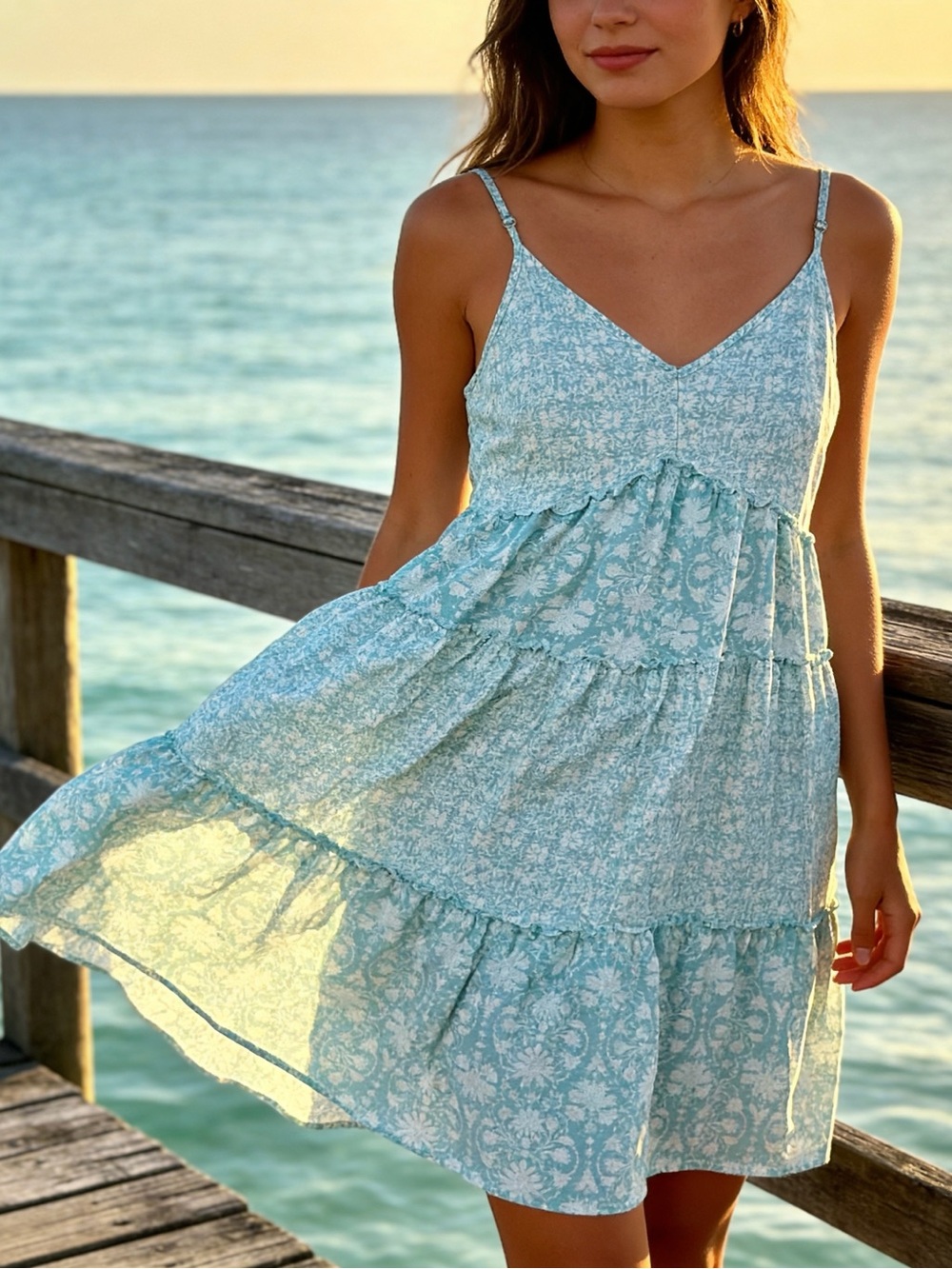Maurices Blue Floral Tiered Mini‎ Dress Womens Medium Rayon Flowy V-Neck
Y2K